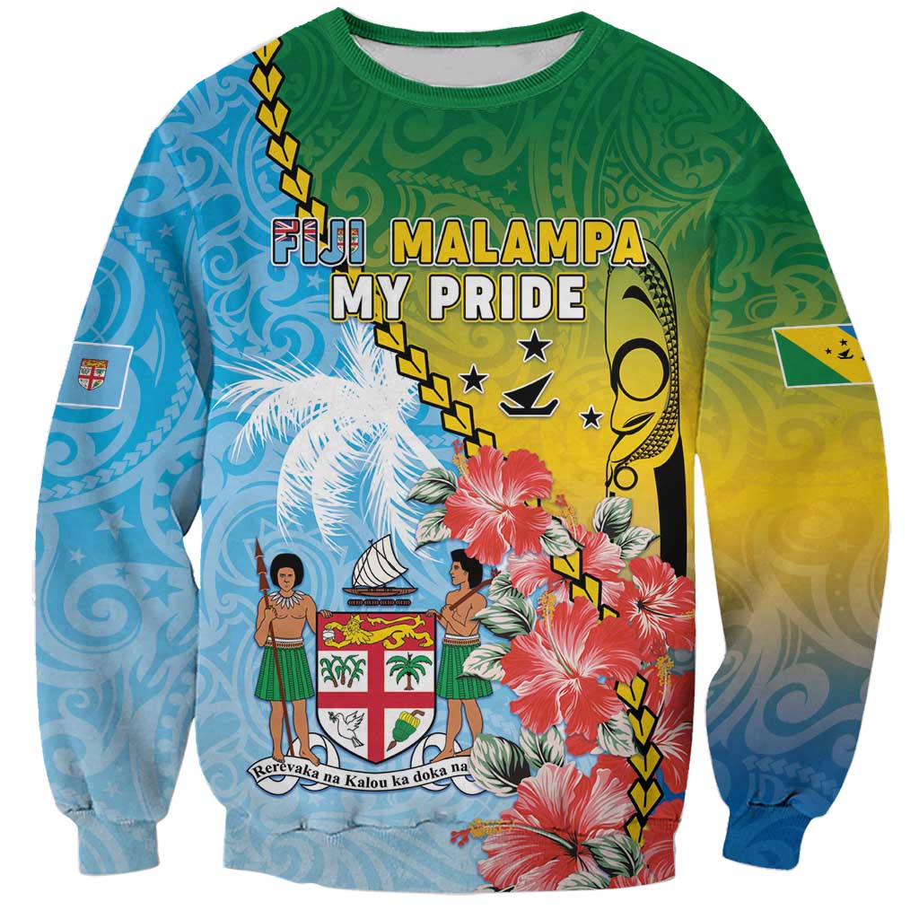 Personalised Malampa Fiji Day Sweatshirt Tribal Pattern With Tropical Flowers LT05 Unisex Colorful - Polynesian Pride