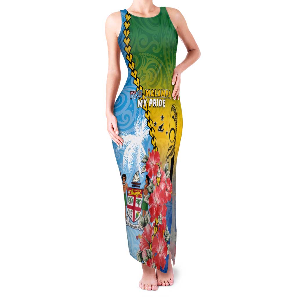 Personalised Malampa Fiji Day Tank Maxi Dress Tribal Pattern With Tropical Flowers LT05 Women Colorful - Polynesian Pride
