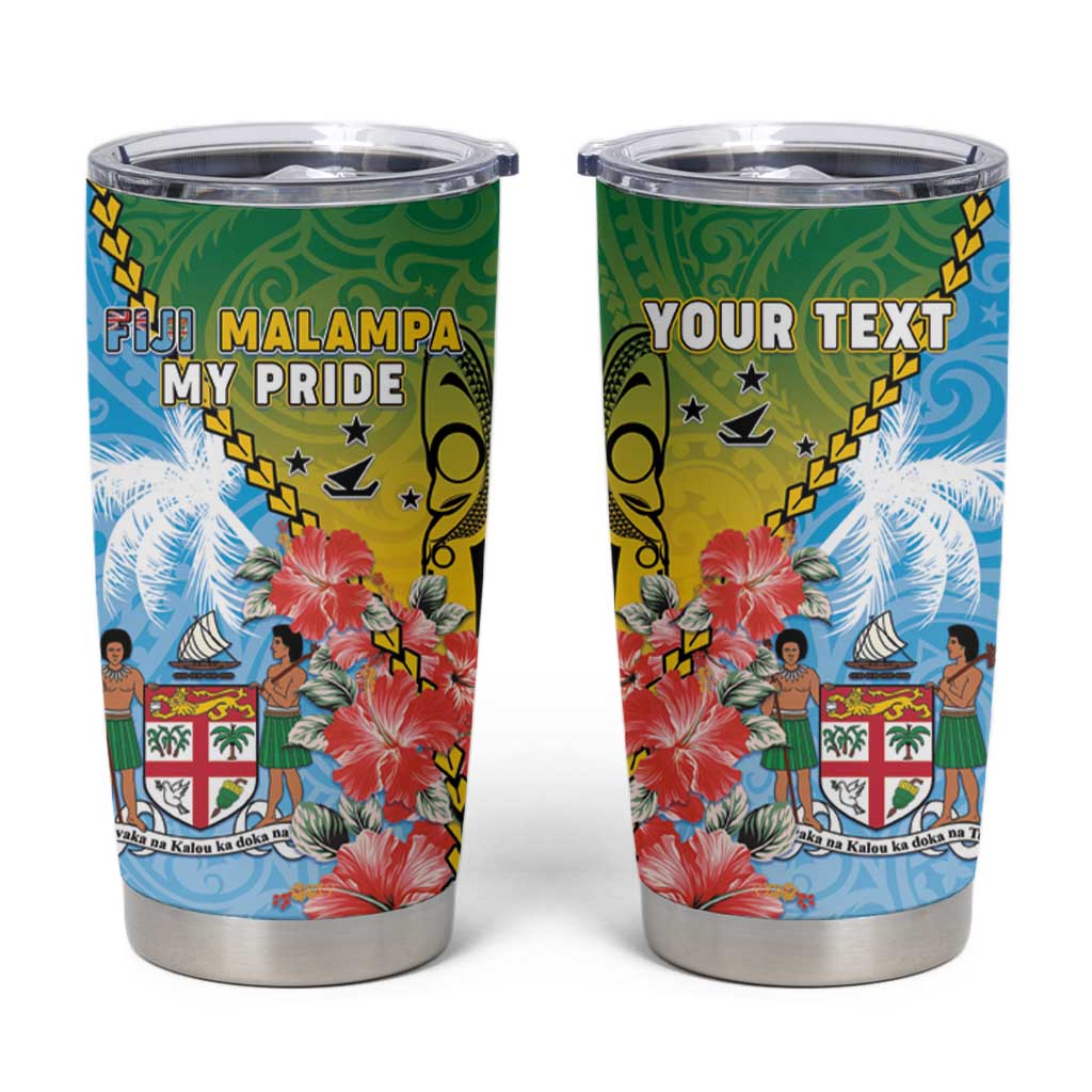 Personalised Malampa Fiji Day Tumbler Cup Tribal Pattern With Tropical Flowers LT05 Colorful - Polynesian Pride