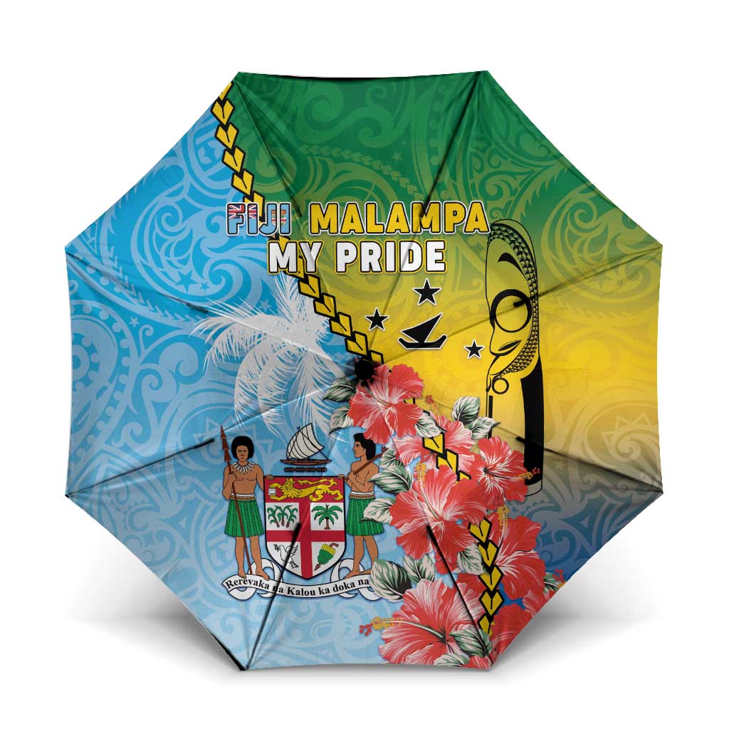 Malampa Fiji Day Umbrella Tribal Pattern With Tropical Flowers LT05 One Size Folded 11.42 inch Opened Diameter 37.4 inch Colorful - Polynesian Pride
