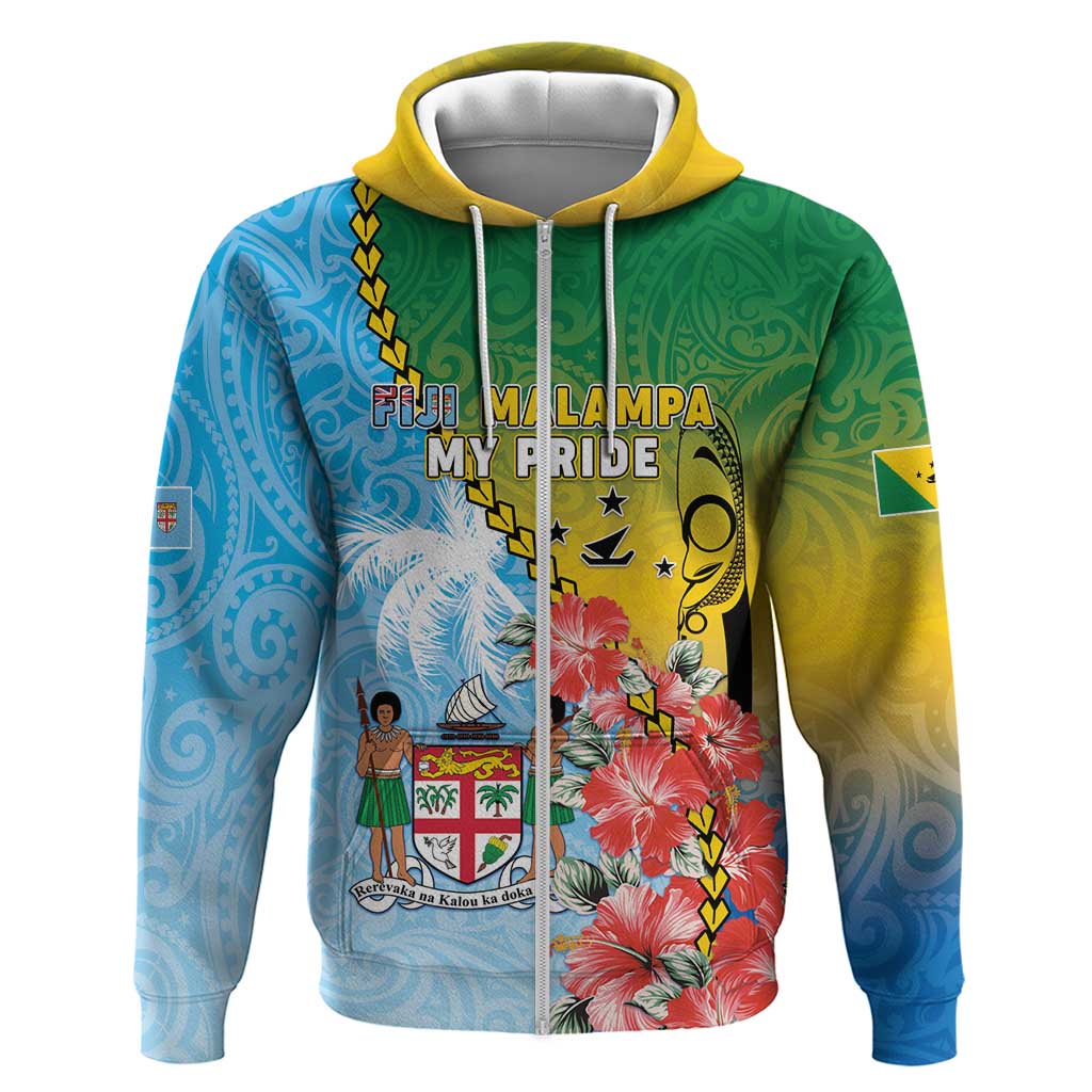 Personalised Malampa Fiji Day Zip Hoodie Tribal Pattern With Tropical Flowers LT05 Zip Hoodie Colorful - Polynesian Pride