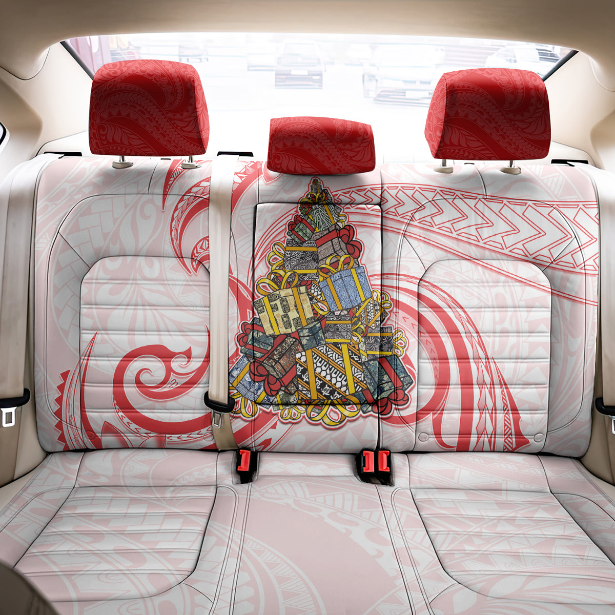 Happy Boxing Day Back Car Seat Cover Polynesian Gift Boxes Christmas Tree LT05 - Polynesian Pride