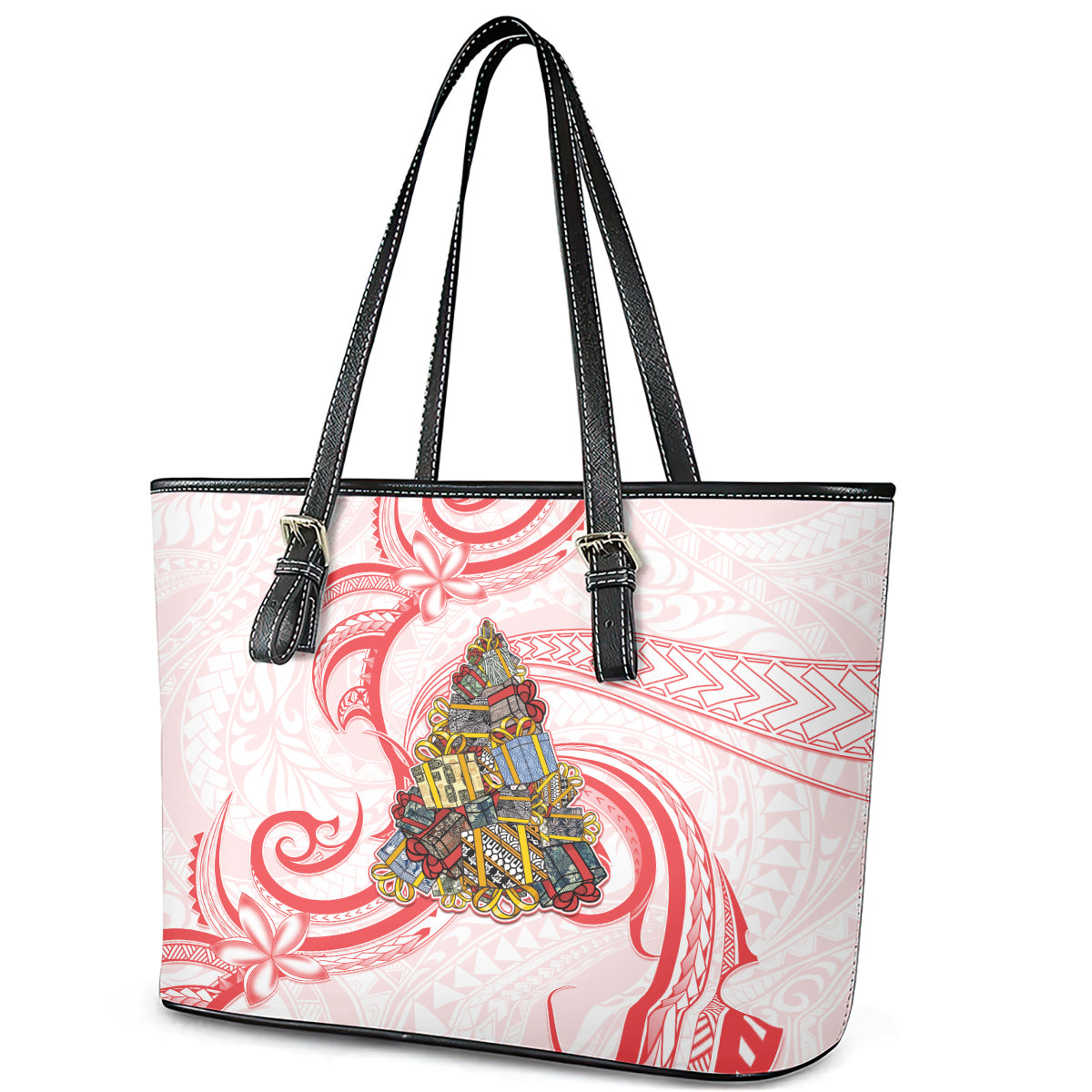 Happy Boxing Day Leather Tote Bag Polynesian Gift Boxes Christmas Tree LT05 - Polynesian Pride