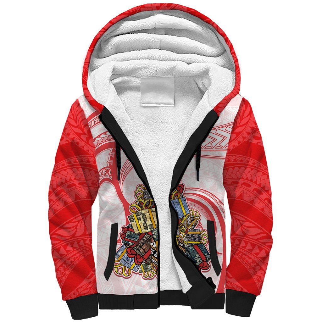 Personalized Happy Boxing Day Sherpa Hoodie Polynesian Gift Boxes Christmas Tree LT05 Unisex Red - Polynesian Pride
