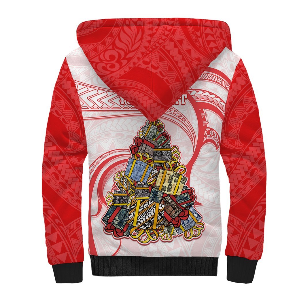 Personalized Happy Boxing Day Sherpa Hoodie Polynesian Gift Boxes Christmas Tree LT05 - Polynesian Pride