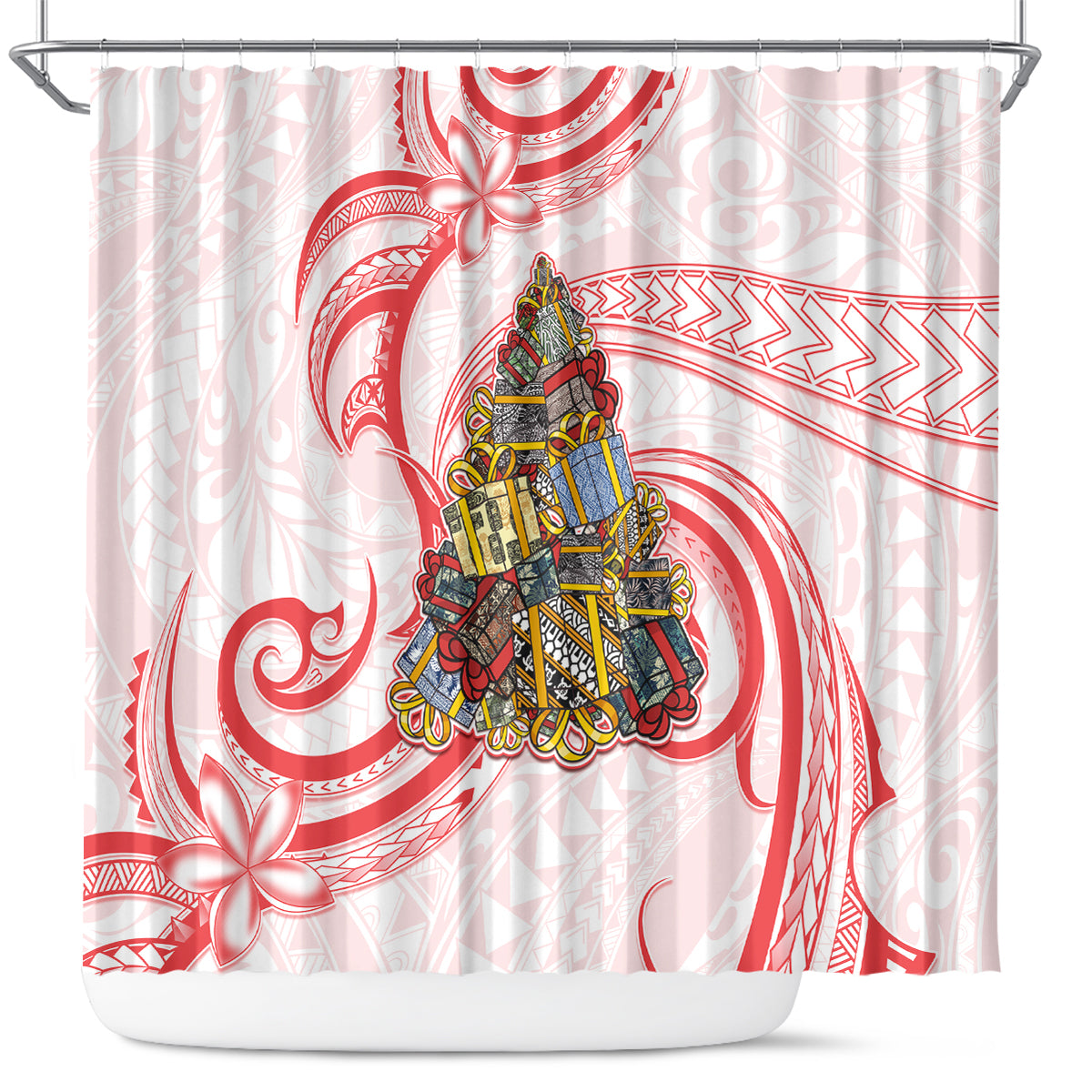 Happy Boxing Day Shower Curtain Polynesian Gift Boxes Christmas Tree LT05 Red - Polynesian Pride