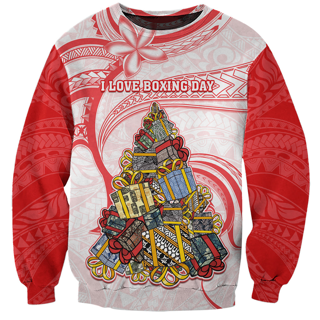 Personalized Happy Boxing Day Sweatshirt Polynesian Gift Boxes Christmas Tree LT05 Unisex Red - Polynesian Pride