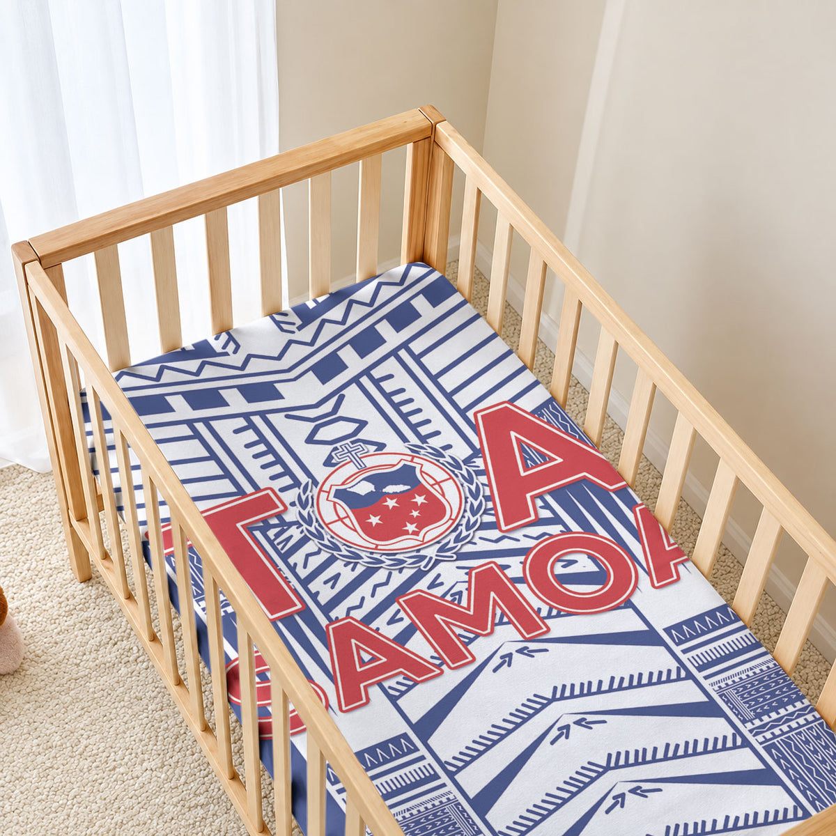 Rugby Toa Samoa Baby Bed Cover Samoan Tatau Blue Version LT05 - Polynesian Pride