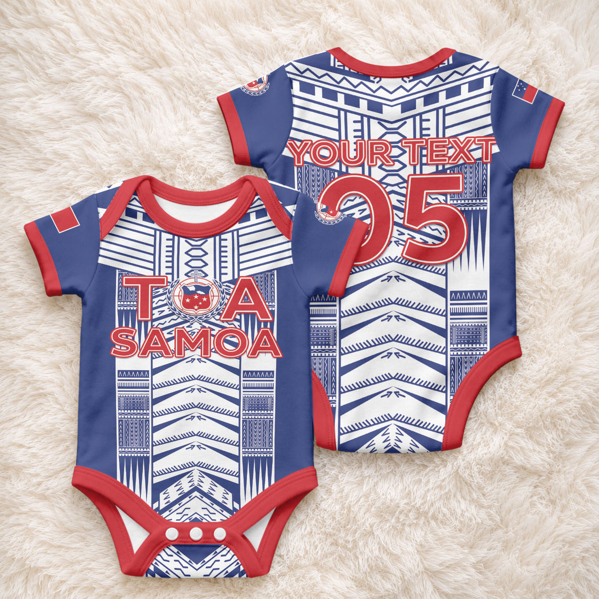 Custom Rugby Toa Samoa Baby Onesie Samoan Tatau Blue Version LT05 - Polynesian Pride
