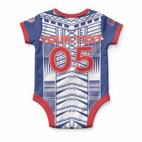 Custom Rugby Toa Samoa Baby Onesie Samoan Tatau Blue Version LT05 - Polynesian Pride
