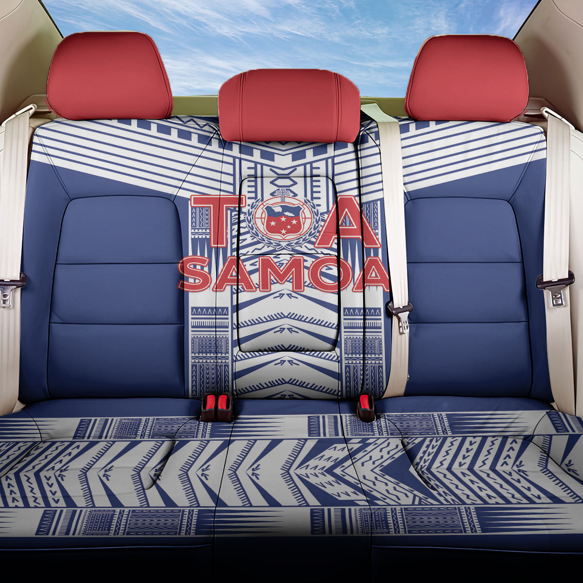Rugby Toa Samoa Back Car Seat Cover Samoan Tatau Blue Version LT05 One Size Blue - Polynesian Pride
