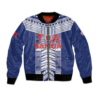 Custom Rugby Toa Samoa Bomber Jacket Samoan Tatau Blue Version LT05 Unisex Blue - Polynesian Pride