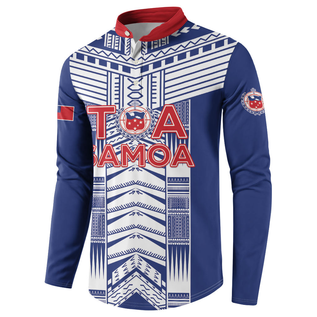 Custom Rugby Toa Samoa Button Sweatshirt Samoan Tatau Blue Version LT05 - Polynesian Pride