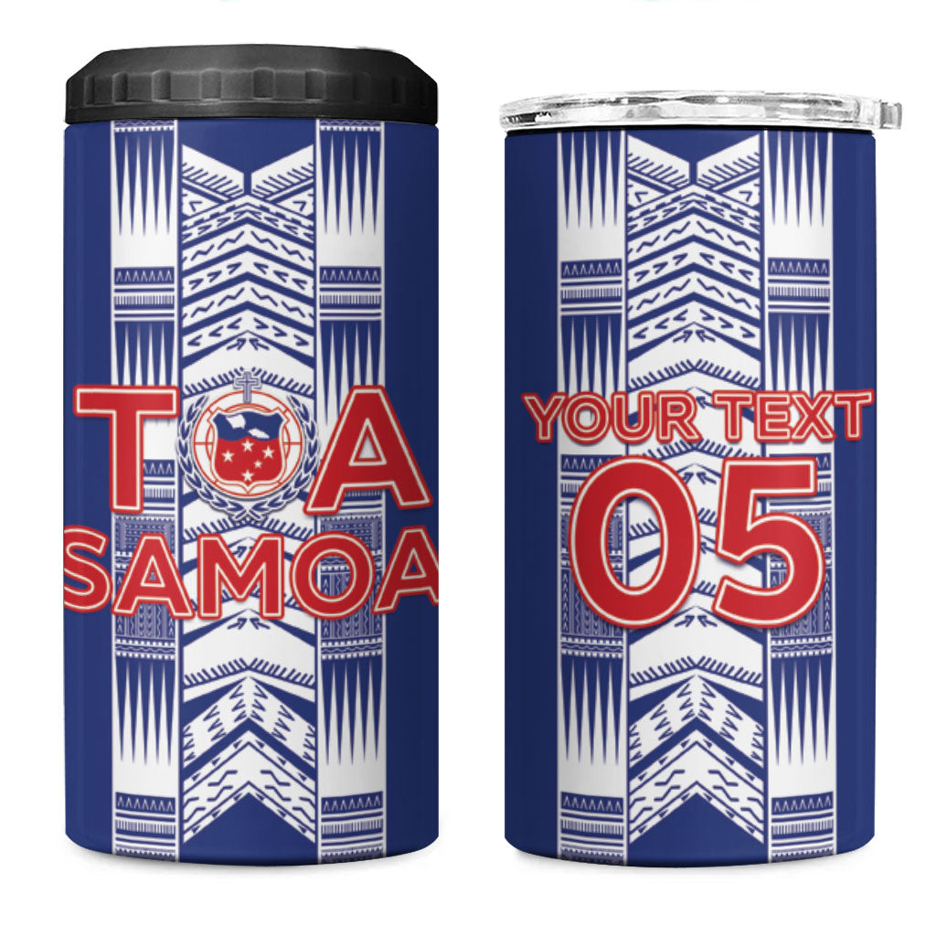 Custom Rugby Toa Samoa 4 in 1 Can Cooler Tumbler Samoan Tatau Blue Version LT05 One Size: 16 oz Blue - Polynesian Pride
