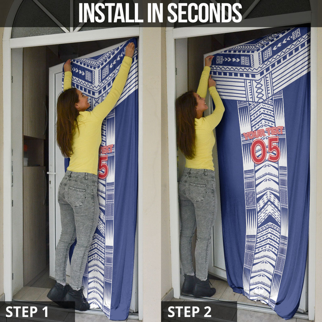 Custom Rugby Toa Samoa Door Cover Samoan Tatau Blue Version LT05 - Polynesian Pride