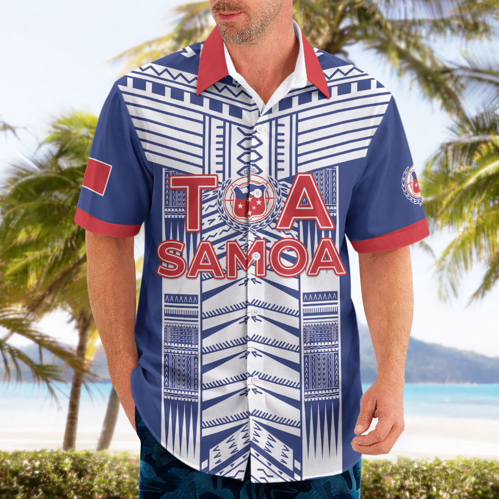 Custom Rugby Toa Samoa Hawaiian Shirt Samoan Tatau Blue Version LT05 - Polynesian Pride