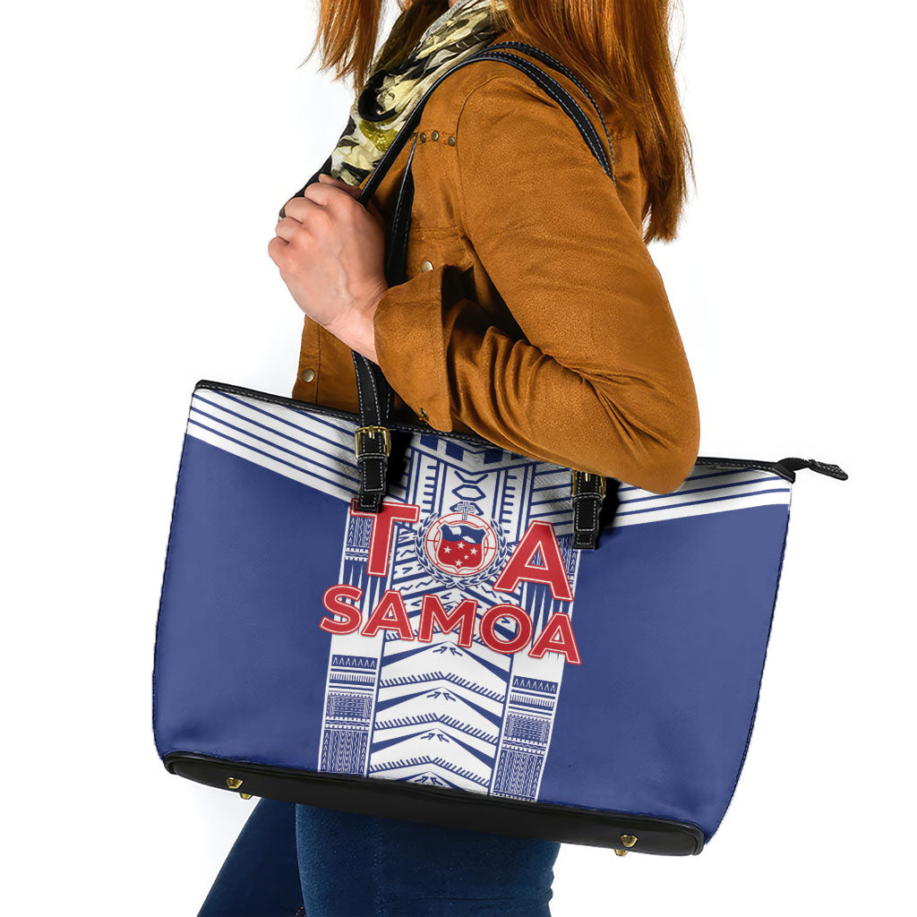 Rugby Toa Samoa Leather Tote Bag Samoan Tatau Blue Version LT05 Blue - Polynesian Pride