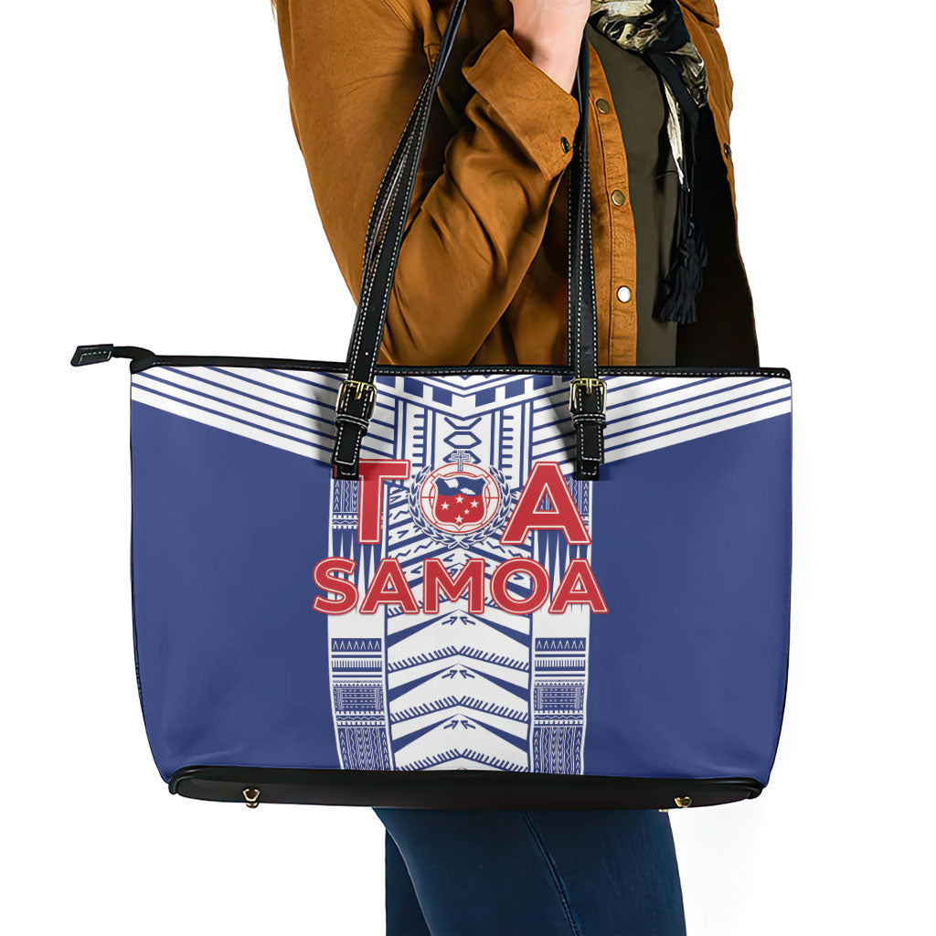 Rugby Toa Samoa Leather Tote Bag Samoan Tatau Blue Version LT05 - Polynesian Pride