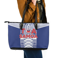 Rugby Toa Samoa Leather Tote Bag Samoan Tatau Blue Version LT05 - Polynesian Pride
