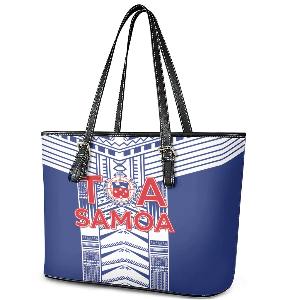 Rugby Toa Samoa Leather Tote Bag Samoan Tatau Blue Version LT05 - Polynesian Pride