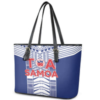 Rugby Toa Samoa Leather Tote Bag Samoan Tatau Blue Version LT05 - Polynesian Pride