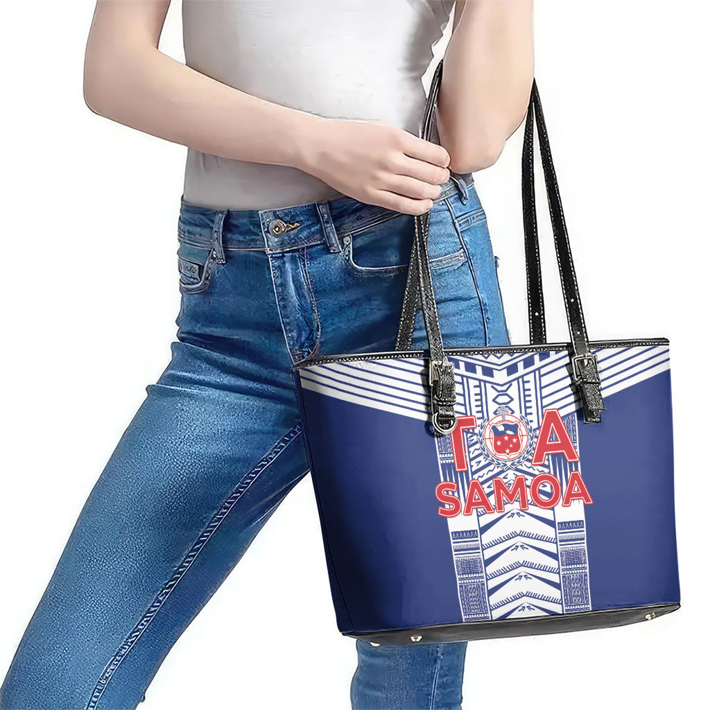 Rugby Toa Samoa Leather Tote Bag Samoan Tatau Blue Version LT05 - Polynesian Pride