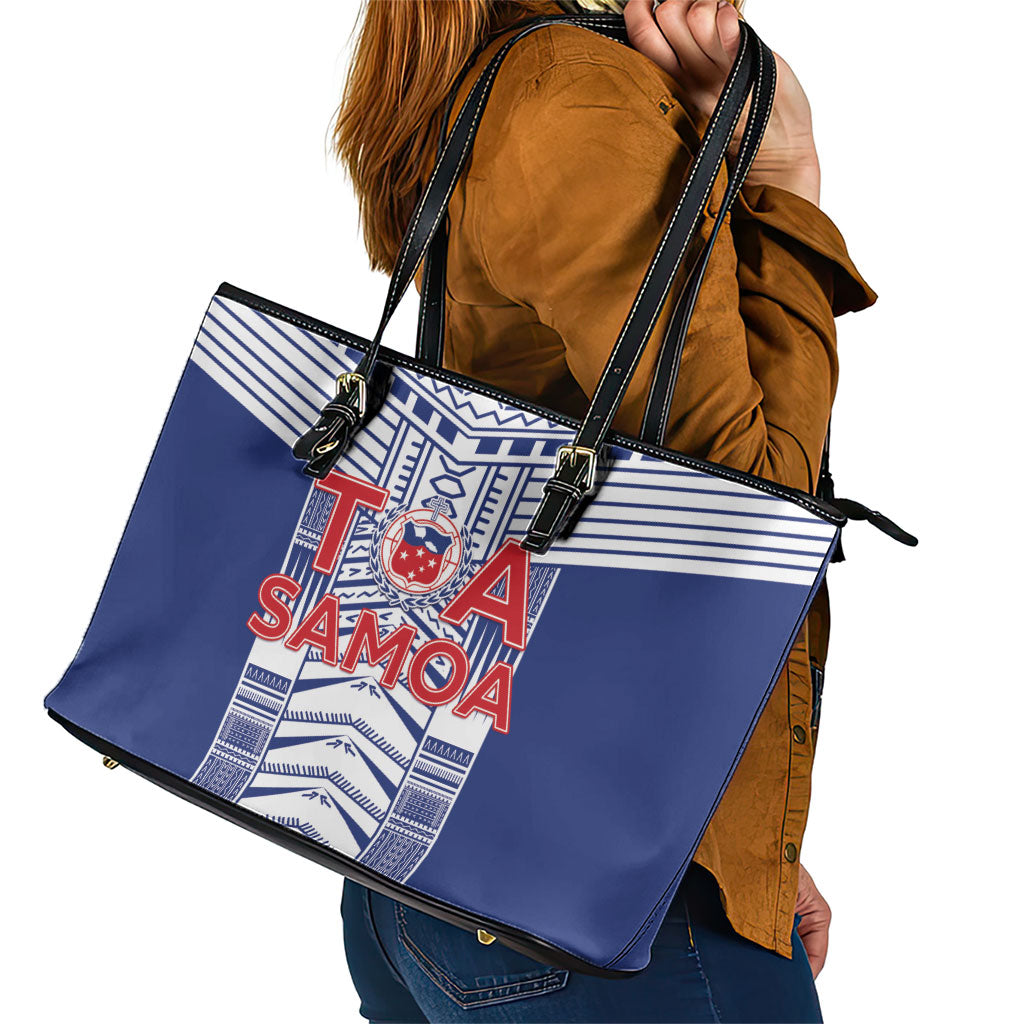 Rugby Toa Samoa Leather Tote Bag Samoan Tatau Blue Version LT05 - Polynesian Pride