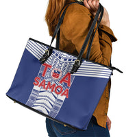 Rugby Toa Samoa Leather Tote Bag Samoan Tatau Blue Version LT05 - Polynesian Pride