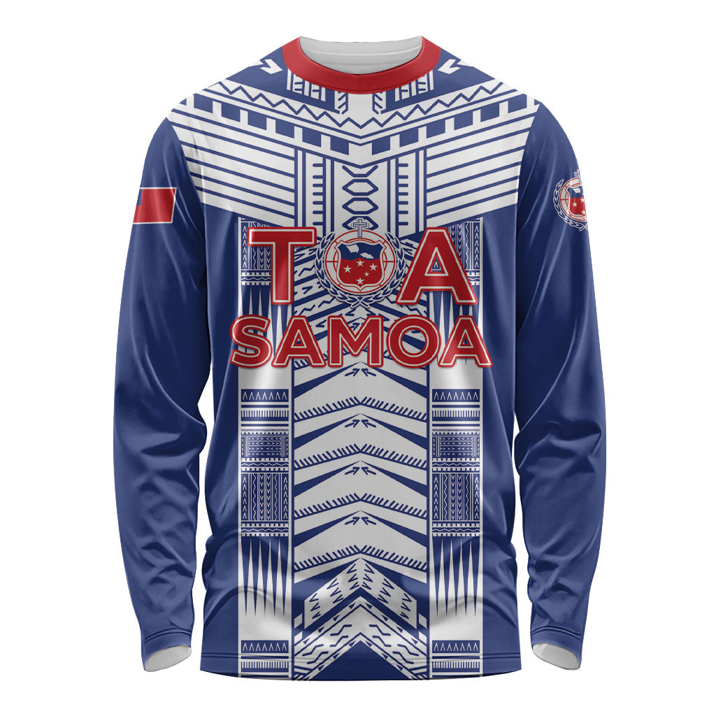 Custom Rugby Toa Samoa Long Sleeve Shirt Samoan Tatau Blue Version LT05 Unisex Blue - Polynesian Pride