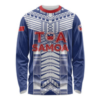 Custom Rugby Toa Samoa Long Sleeve Shirt Samoan Tatau Blue Version LT05 Unisex Blue - Polynesian Pride