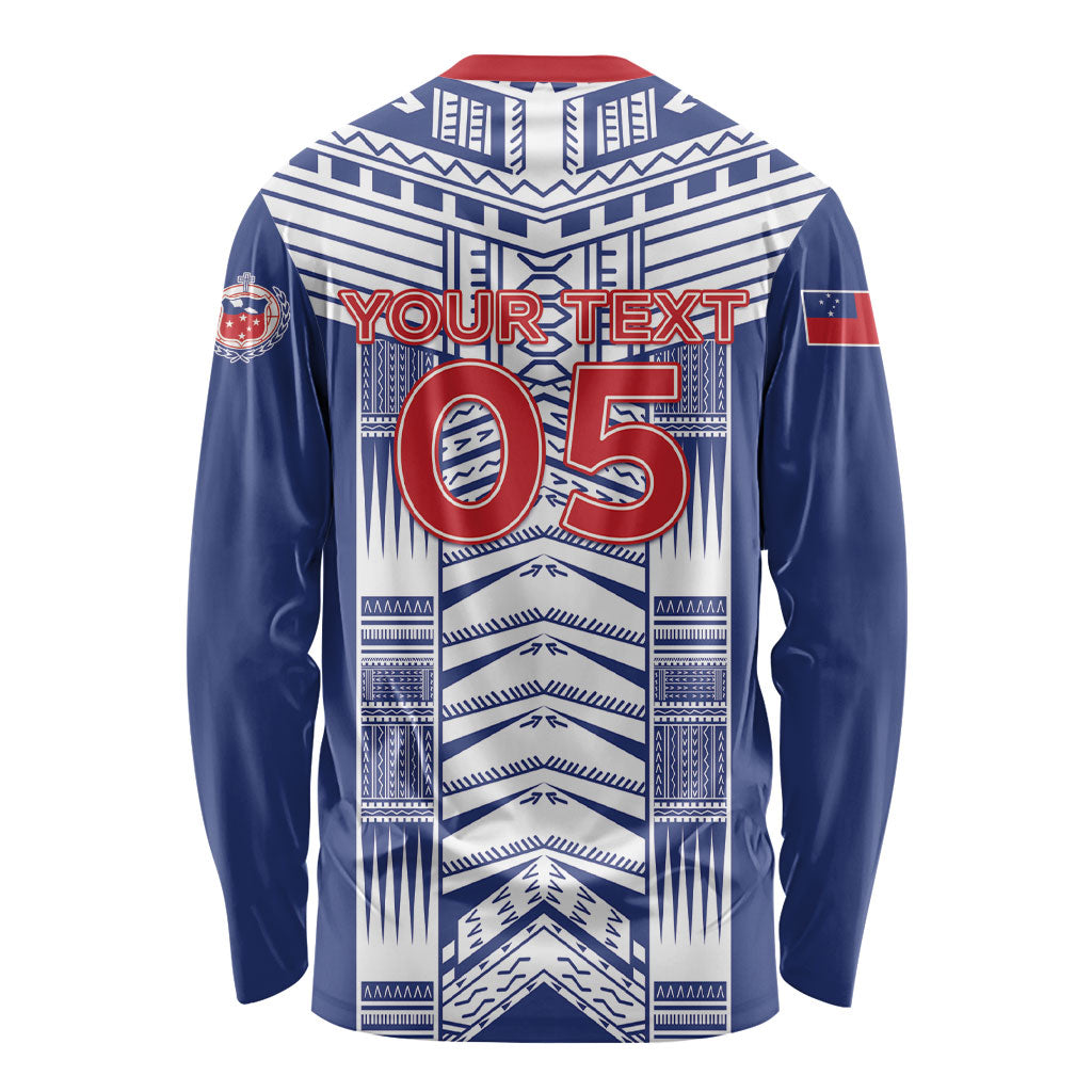 Custom Rugby Toa Samoa Long Sleeve Shirt Samoan Tatau Blue Version LT05 - Polynesian Pride