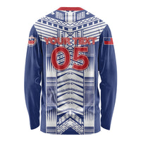 Custom Rugby Toa Samoa Long Sleeve Shirt Samoan Tatau Blue Version LT05 - Polynesian Pride