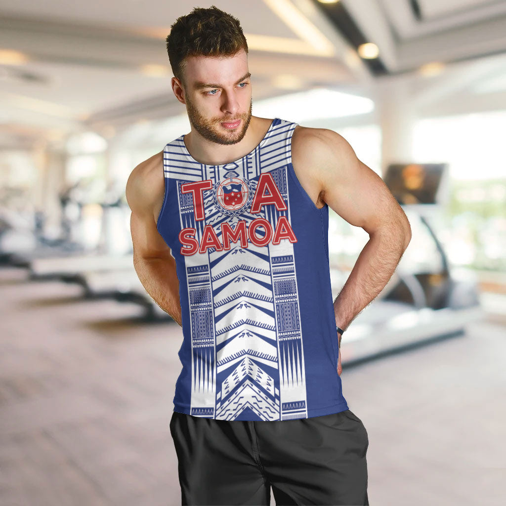 Custom Rugby Toa Samoa Men Tank Top Samoan Tatau Blue Version LT05 Blue - Polynesian Pride