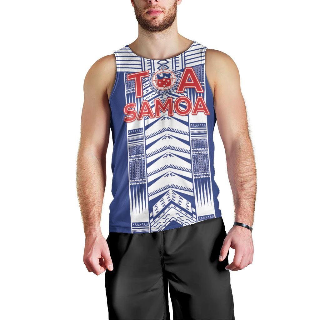 Custom Rugby Toa Samoa Men Tank Top Samoan Tatau Blue Version LT05 - Polynesian Pride