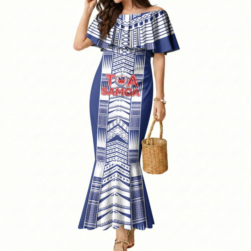 Custom Rugby Toa Samoa Mermaid Dress Samoan Tatau Blue Version LT05 Women Blue - Polynesian Pride