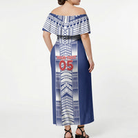 Custom Rugby Toa Samoa Off Shoulder Maxi Dress Samoan Tatau Blue Version LT05 - Polynesian Pride