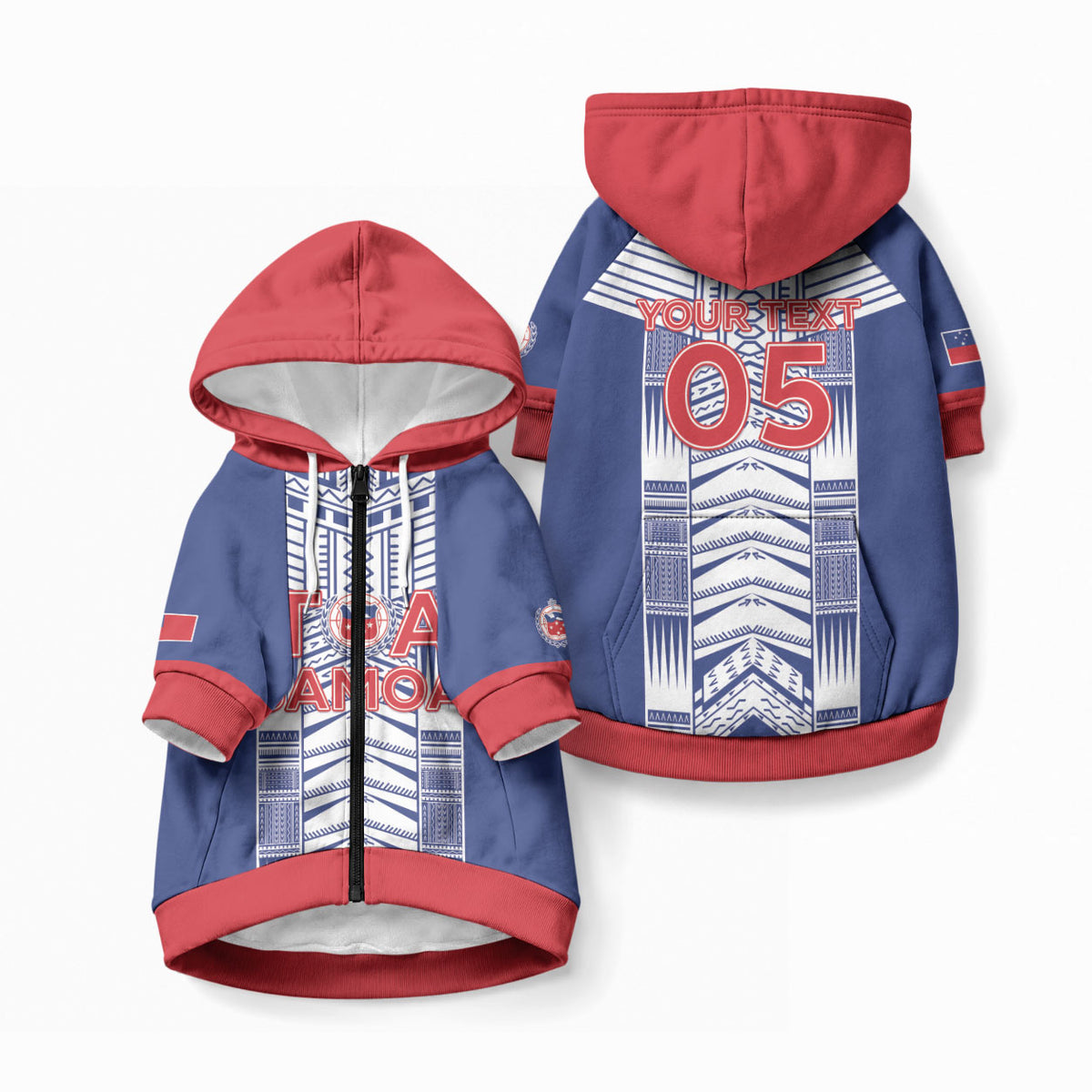 Custom Rugby Toa Samoa Pet Hoodie Samoan Tatau Blue Version LT05 Zip-up Blue - Polynesian Pride