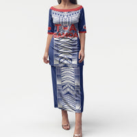 Custom Rugby Toa Samoa Puletasi Samoan Tatau Blue Version LT05 Long Dress Blue - Polynesian Pride