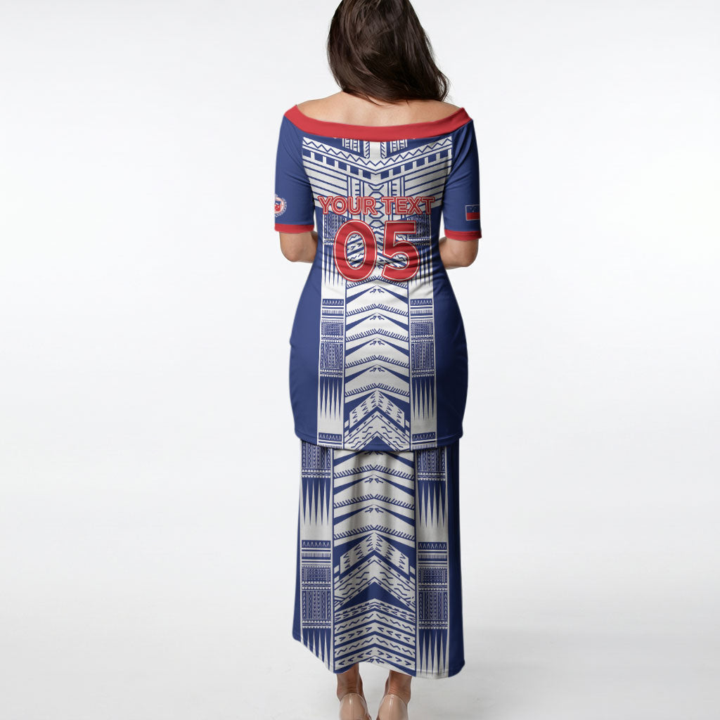 Custom Rugby Toa Samoa Puletasi Samoan Tatau Blue Version LT05 - Polynesian Pride