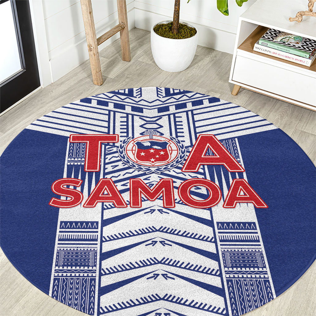 Rugby Toa Samoa Round Carpet Samoan Tatau Blue Version LT05 Blue - Polynesian Pride