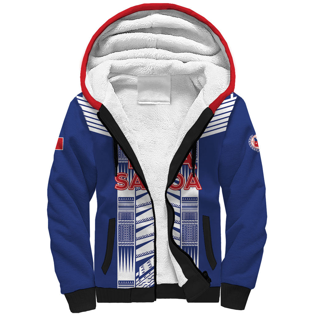 Custom Rugby Toa Samoa Sherpa Hoodie Samoan Tatau Blue Version LT05 Unisex Blue - Polynesian Pride