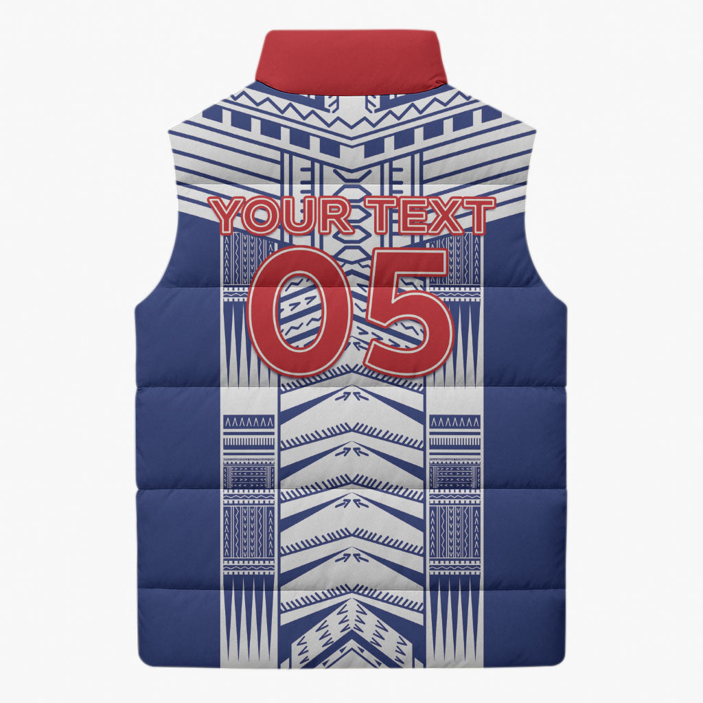 Custom Rugby Toa Samoa Sleeveless Puffer Jacket Samoan Tatau Blue Version LT05 - Polynesian Pride