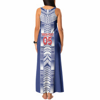 Custom Rugby Toa Samoa Tank Maxi Dress Samoan Tatau Blue Version LT05 - Polynesian Pride