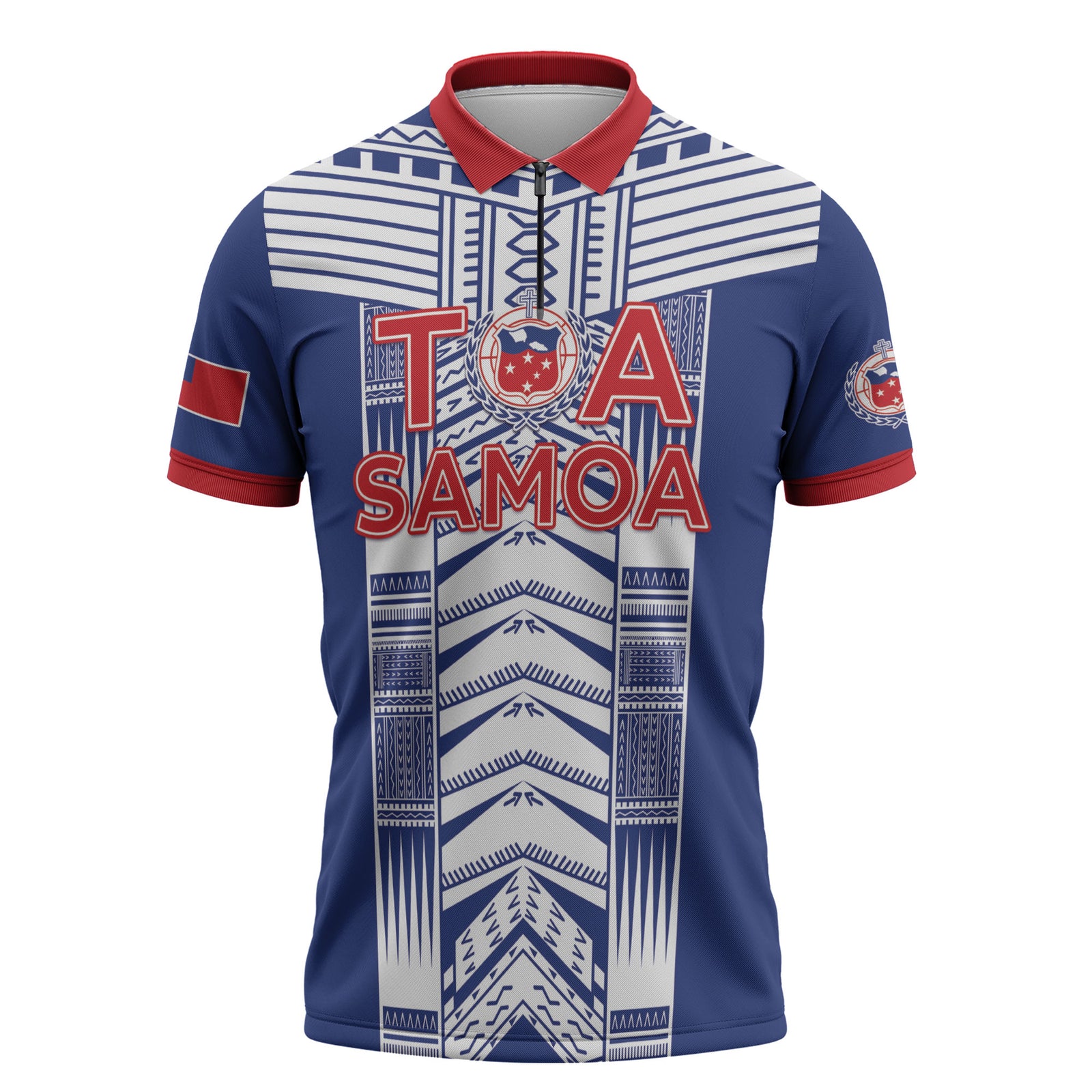 Custom Rugby Toa Samoa Zipper Polo Shirt Samoan Tatau Blue Version LT05 Blue - Polynesian Pride
