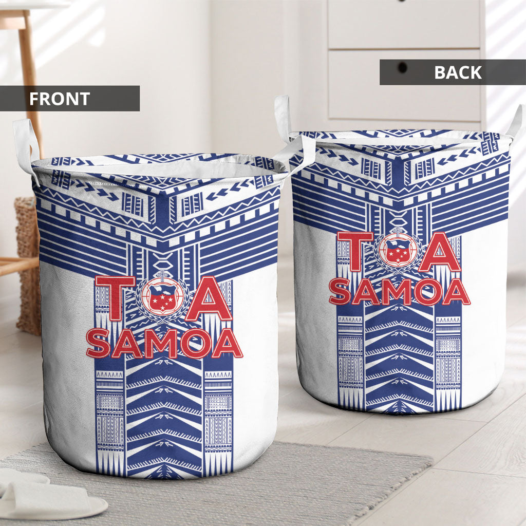 Rugby Toa Samoa Laundry Basket Samoan Tatau White Version LT05 - Polynesian Pride