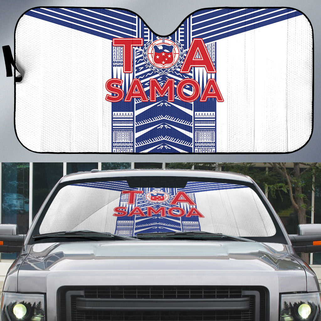 Rugby Toa Samoa Auto Sun Shade Samoan Tatau White Version LT05 White - Polynesian Pride