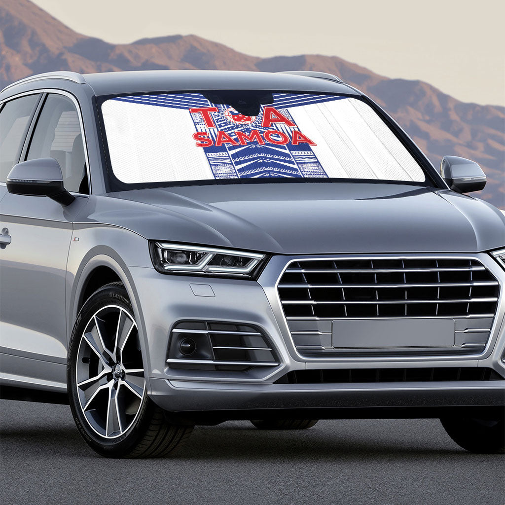 Rugby Toa Samoa Auto Sun Shade Samoan Tatau White Version LT05 - Polynesian Pride