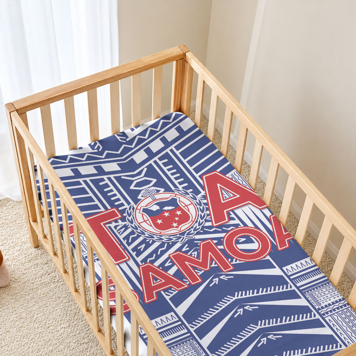 Rugby Toa Samoa Baby Bed Cover Samoan Tatau White Version LT05 - Polynesian Pride
