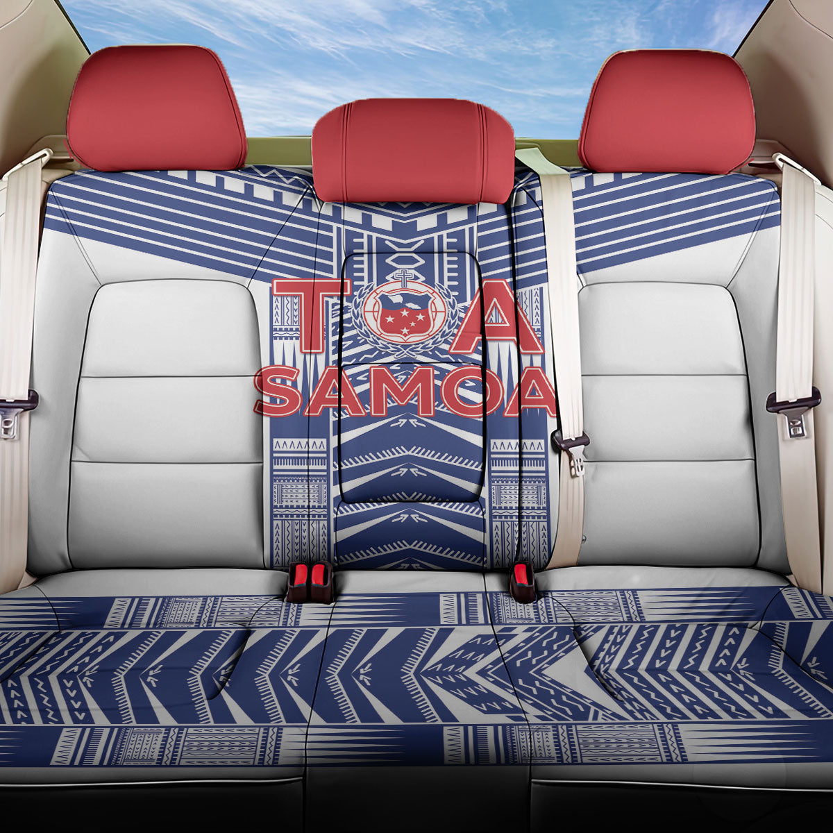 Rugby Toa Samoa Back Car Seat Cover Samoan Tatau White Version LT05 One Size White - Polynesian Pride