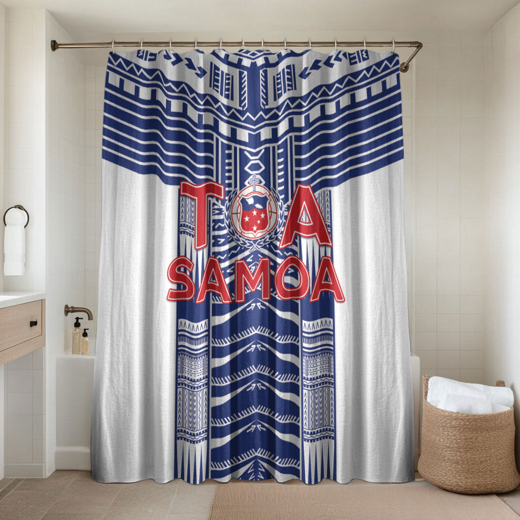 Rugby Toa Samoa Bathroom Set Samoan Tatau White Version LT05 Shower Curtain Only White - Polynesian Pride